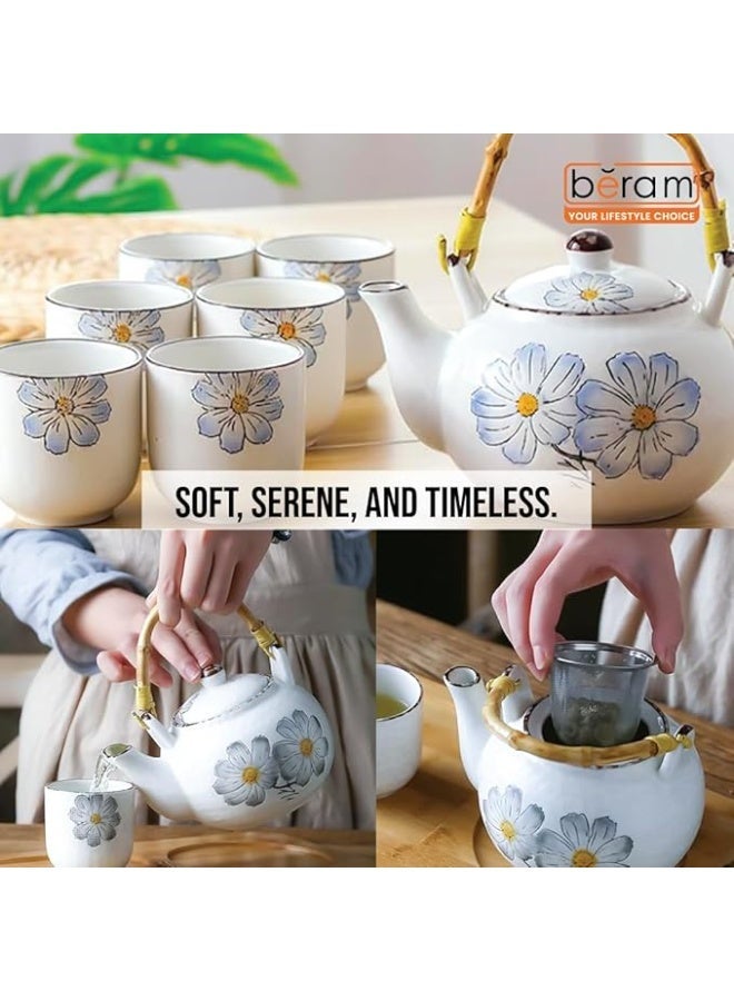 BERAM Porcelain Tea Sets, 7 Pieces Set with Unique Handles, Japanese Inspired Teapot and Cups Set, Scratch Resistant Decorative Tea Set with Gift Packaging, Tea Party Set  Grey - Image 4